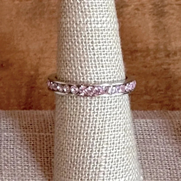 Lavender Alexandrite Colored CZ Stainless Steel Eternity Band Ring June Stone - Picture 5 of 6